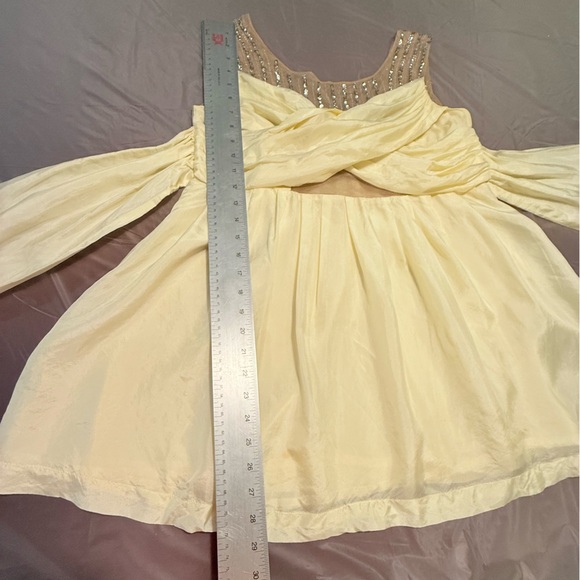 Y2K Vintage lotus Yellow/Tan Mesh w/ Gold Sequins Mini Dress/Tunic Size Medium - Picture 4 of 13